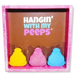 #J New Easter  5 x 5in PEEPS Wood shadow box with glitter Easter
